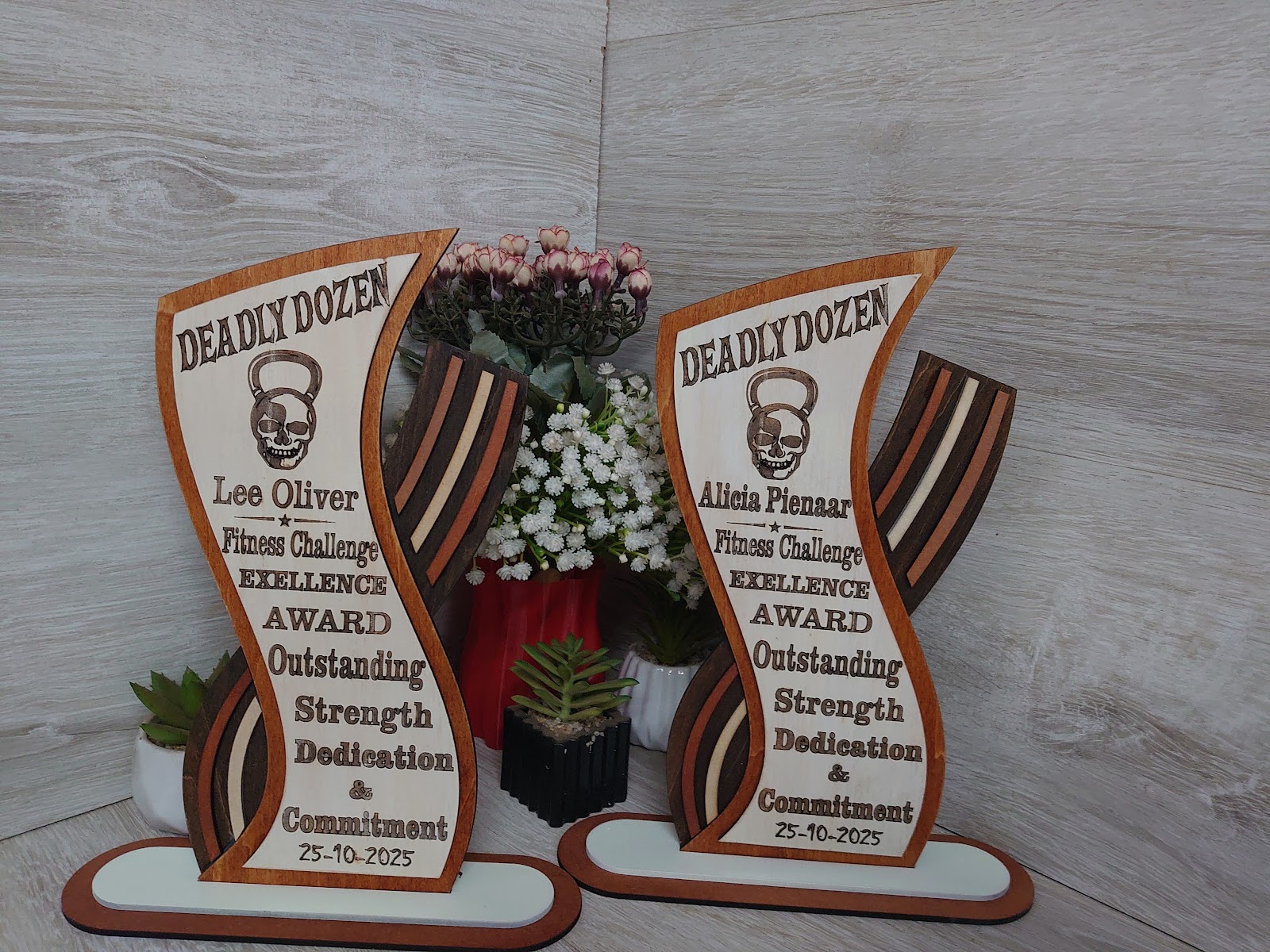 Custom engraved fitness challenge awards