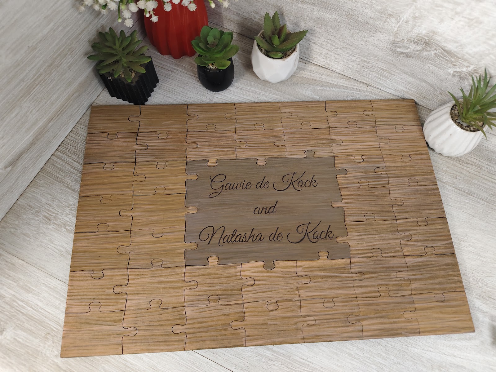 Engraved wedding guestbook puzzle